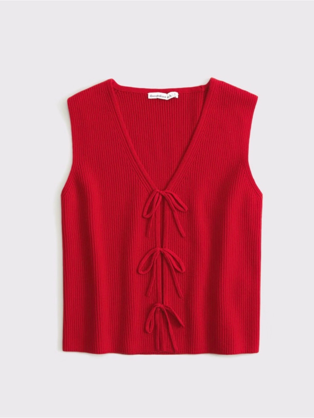 Abercrombie & Fitch Ribbed Knit Tie-Front Top in Red size Medium